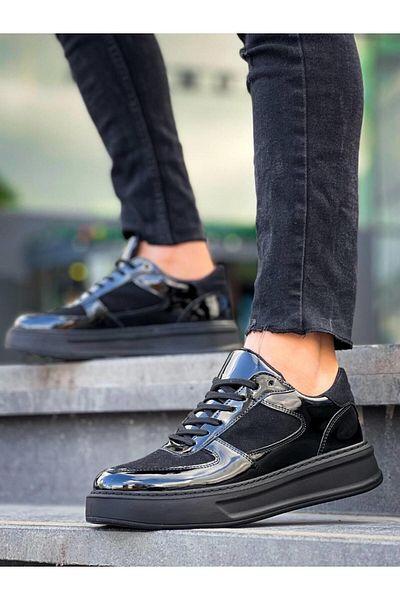 MELAMS Avenger Black Patent Leather High Black Sole Casual Men's Sports Shoes - Kbc
