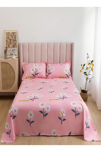 RISHAHOME 3-Piece Queen Size Printed Flat Sheet Set – 1 Flat Sheet & 2 Pillow Cases | QATRA