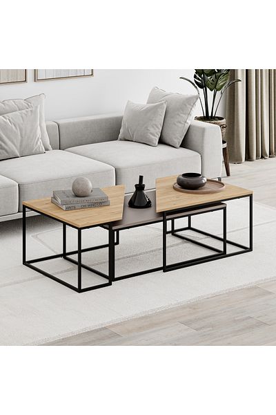 Mourah Home Modern OhLady Coffee Table 3-Piece Centre Table 110(W)cm Metal Frame Legs Light Mocha