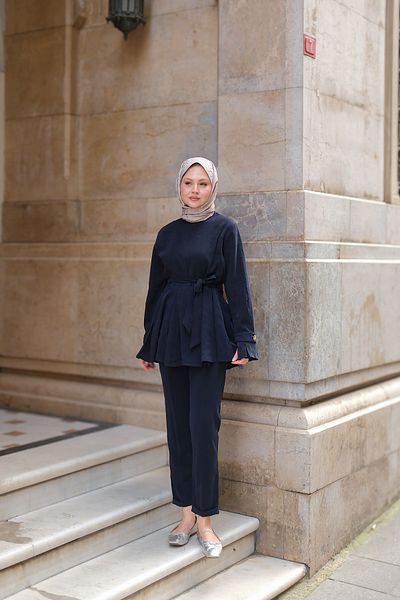 LOCCO Γυναικεία φούστα πλισέ Modal Suit Navy Blue