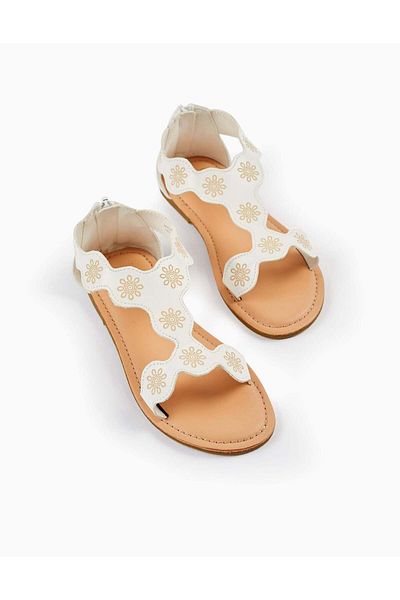 Ziddy Floral Pattern Sandals for Girls, White