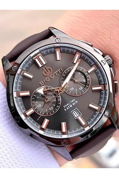 Bigotti Leather Cord Dial with Calendar 5 Atm Water Resistant 2 Years Guarantee Men Wrist Watch Tbg10521.5