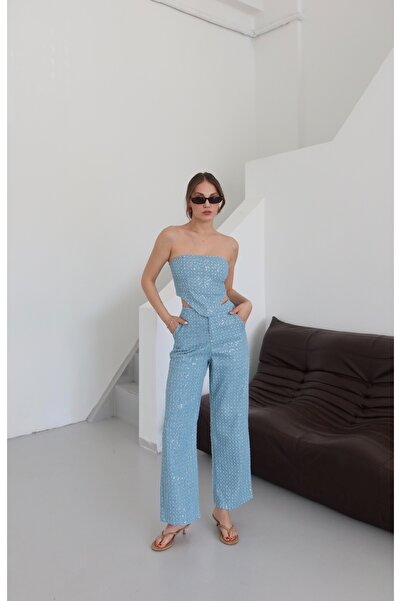 Laluvia Mavi Pullu Kot Pantolon