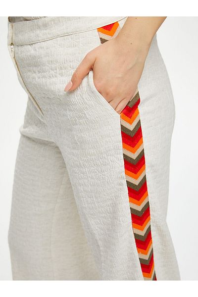 Faik Sönmez Capri Side Colorful Embroidered Self Textured Wideleg Faik Sönmez