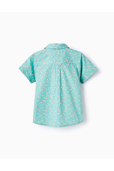 Ziddy Floral Cotton Shirt for Baby Boys, Aqua Green