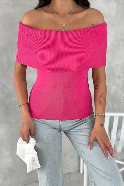 FEMELLE Women's Fuchsia Standard Size Madonna Cotton Slim Knitwear Blouse