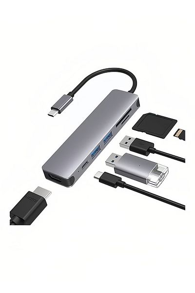 fulina 6-in-1 multifunctional hub,high-speed transmission,with 4K HDMI,dual card slots,charging port,silver