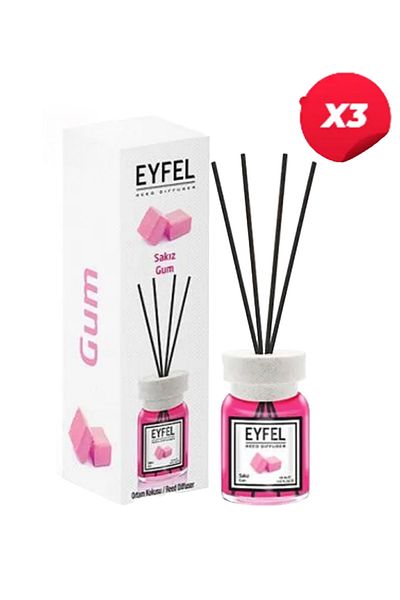 Eyfel Odorizant de cameră cu aromă de gumă de mestecat cu bețișoare, 120ml x3