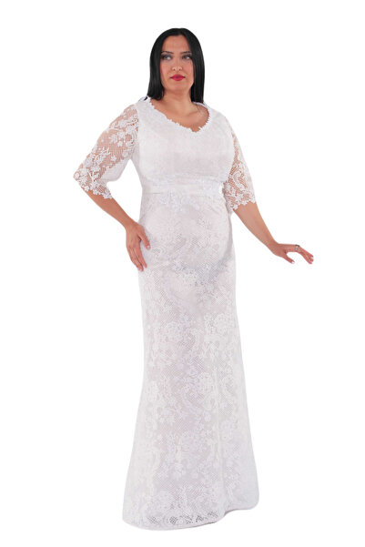 aşkın göksu Beyaz V Yaka Yarım Kol Beden Dantel Üzeri Payet Boncuk İşlemeli K...