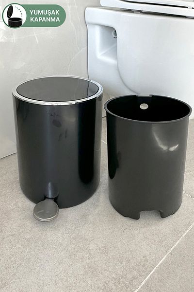 Prima Nova Lenox 5 Lt Black Pedal Trash Can - for Bathroom, Kitchen, Office