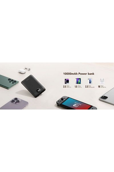 REDz Accessories External Battery With Integrated Type-c And Lightning Cables, 10,000 Mah, Pd Qc3.0 2a 22.5w, Black