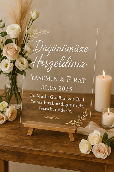 Şeffaf Pleksi Düğün Nişan Karşılama Panosu 30cm x 50cm