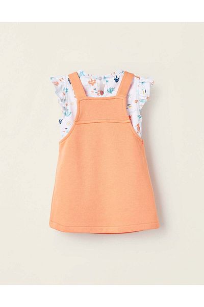 Ziddy Dress + Bodysuit for Newborn Girls 'Coral Reef', Coral