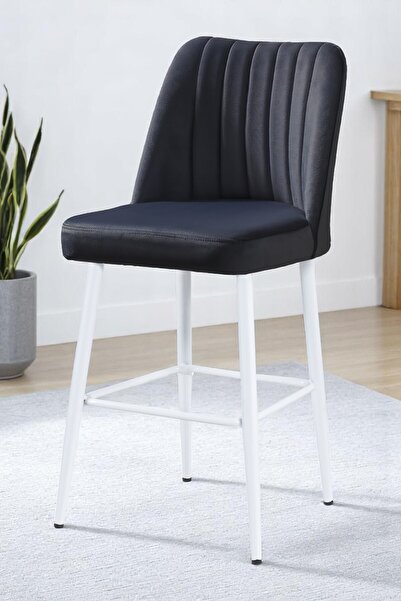 MYMASSA Ada Bar Sandalye - Babyface Antrasit Kumaş - Metal Beyaz Ayak - Mutfa...