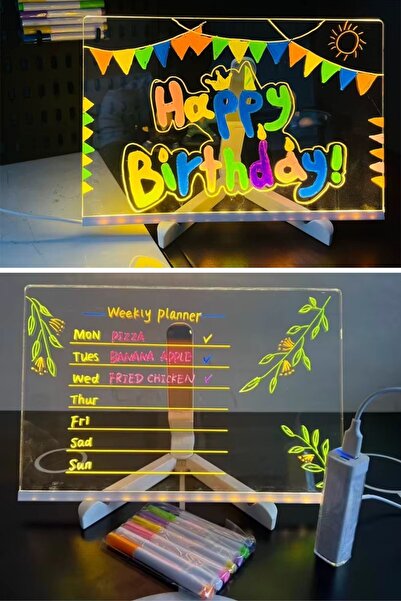 Buffer ® LED Işıklı Kendiliğinden Renkli Fosforlu Kalemli Dikdörtgen Yazı Panosu 20x30 cm