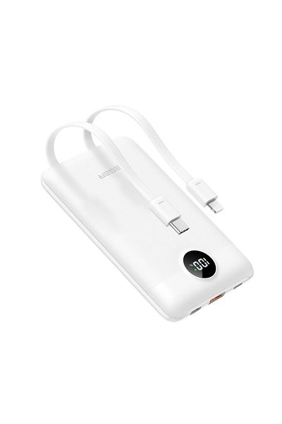 REDz Accessories External Battery with Integrated Type-C and Lightning Cables, 10,000 mAh, PD QC3.0 2A 22.5W, White