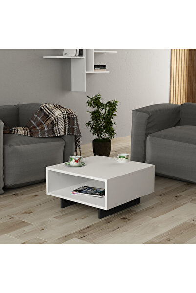 Mourah Home طاولة قهوة مربعة من موراه هوم هولا - طاولة أريكة - أبيض/رمادي غامق