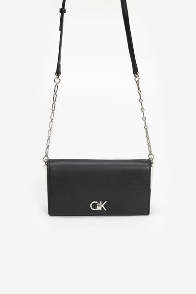 Calvin Klein Women's Chain Adjustable Shoulder Strap Snap Closure Ck Logo Black Shoulder Bag K60K 612806 -Beh