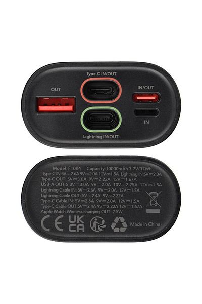 REDz Accessories External Battery for Apple Watch, Forcell F-Energy F10K4, PD QC3.0 3A 22.5W, 10000 mAh, Black