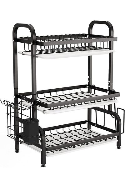COOYA Kitchen Metal Storage and Organizer Rack with 3 Layers,Tray,cutlery holder,Dish Shelf
