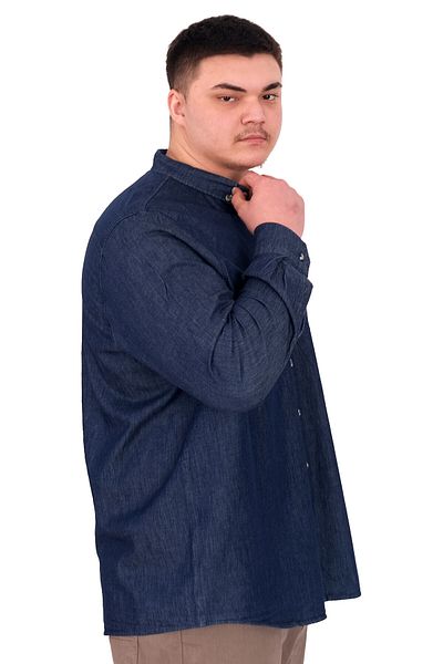 ModeXL Mode XL Large Size Men's Long Sleeve Denim Shirt U24391 Navy Blue