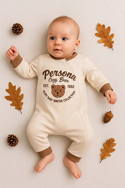 Babydonat Persona Bear Nakışlı % 100 Pamuk Erkek Bebek Tulum