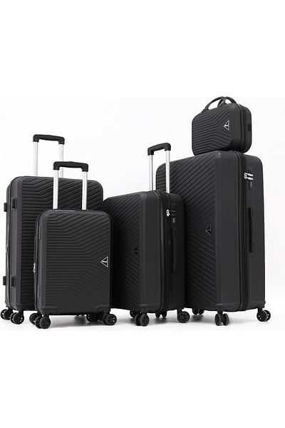 AMERICAN FLYER Abs Trolley Luggage Set 5pcs.84/321/4tr Bc-black, With Double Spinner Wheels And Tsa Lock