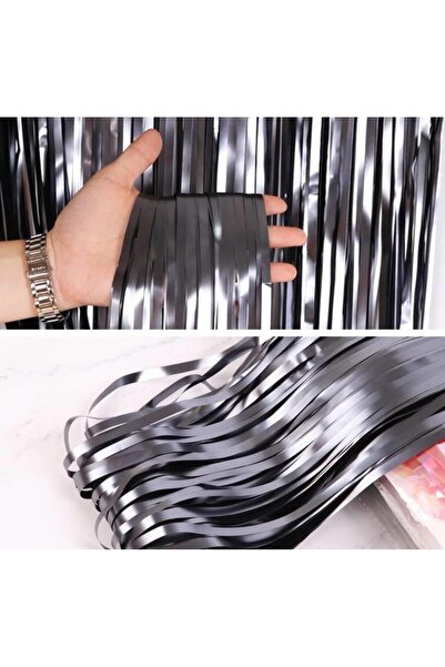 Big Party Dekoratif Püsküllü Saçak Perde Arka Fon 1x2 Metre Mat Siyah