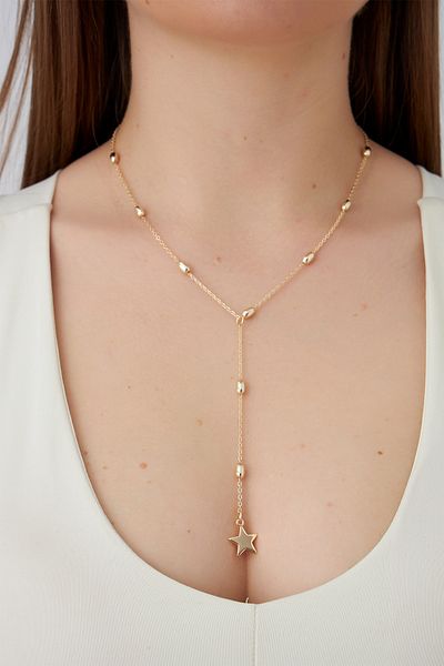 Modex Gold Color Star Figured Y Necklace (60cm)