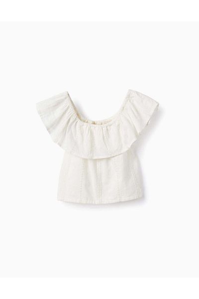 Ziddy Cotton Top with Embroidery for Girls, White