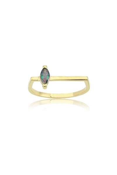 FasekGold 925 Ayar Gümüş Yüzük - Markiz Çizgi 0.20 Karat Mistik Topaz Taşlı İ...
