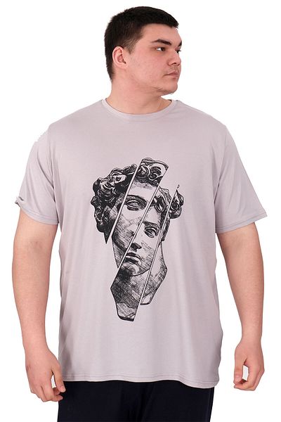ModeXL Mode XL Large Size Men's T-Shirt Crew Neck Statue U25004 Gray