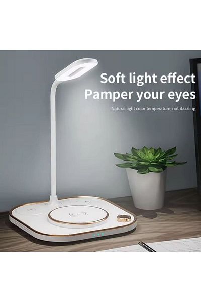REDz Accessories 4 in 1 Wireless Charging Lamp, Apple compatible, Model X3 G-N25, Brightness adjustment, White/Gold