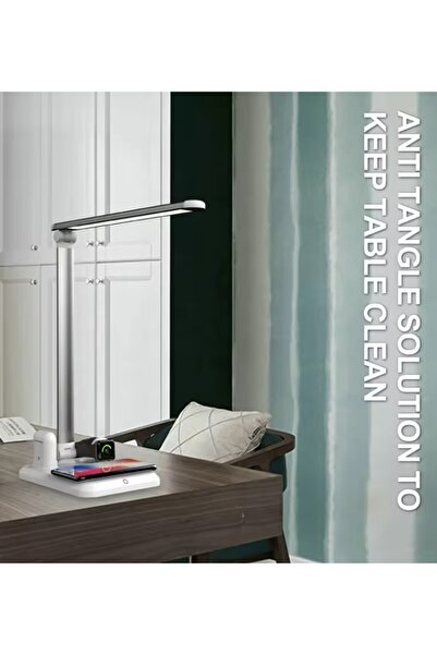 REDz Accessories 4 in 1 Lamp Charger Model X-1 with Wireless Charging, Apple compatible, Silver-White