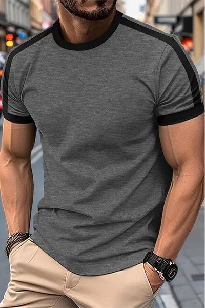 Oksit Lima Slim Fit Lycra Flexible Shoulder and Sleeve Stripe Men's Tshirt