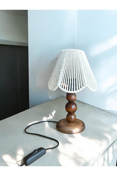 KorFam Makramee Handmade Bohemian Wooden Legs Rustic Lampshade Bedroom Living Room Cafe