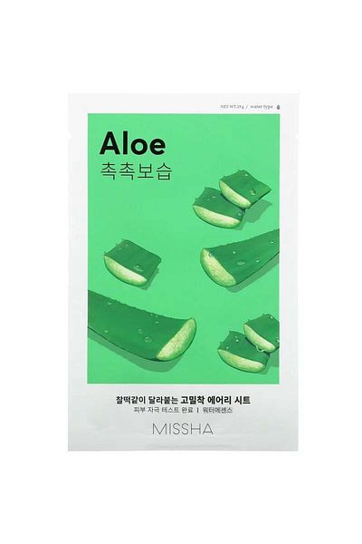 Missha Face Mask With Aloe Extract, Moisturizing And Soothing Effect Airy Fit Sheet Mask Aloe, 19g