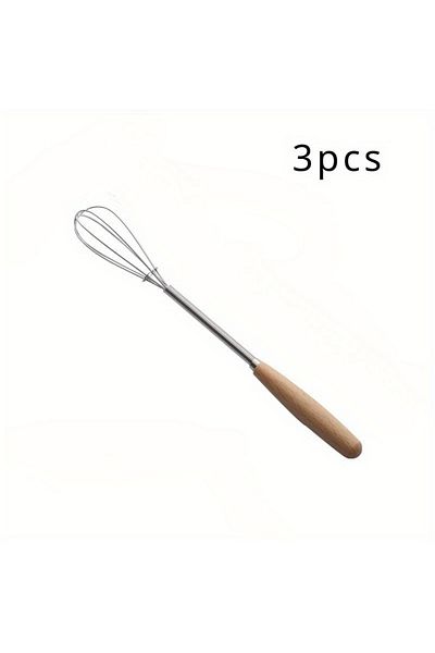 Choice 3pcs 3pcs, Whisk with Solid Wood Handle, Kitchen Mini Stainless Steel Egg Beater, Milk Whipper Wire
