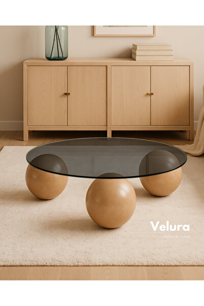 Velura Home & Living Modern Orta Sehpa & Küre Sehpa & Top Sehpa & Füme Cam Se...