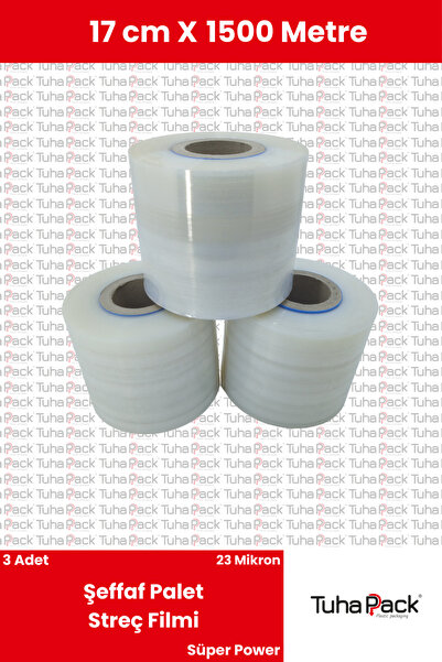 tuhapack plastic packaging Dilimli Streç Film 17cm x 1500m Şeffaf 23 Mk Süper...