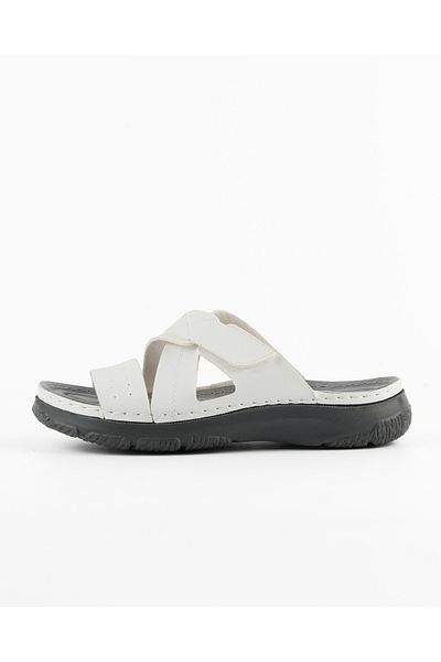 DR KLOMPA Ανδρικές ημερήσιες παντόφλες Dk688 White Fanetta Velcro Orthopedic Summer Home & Outdoor Slippers
