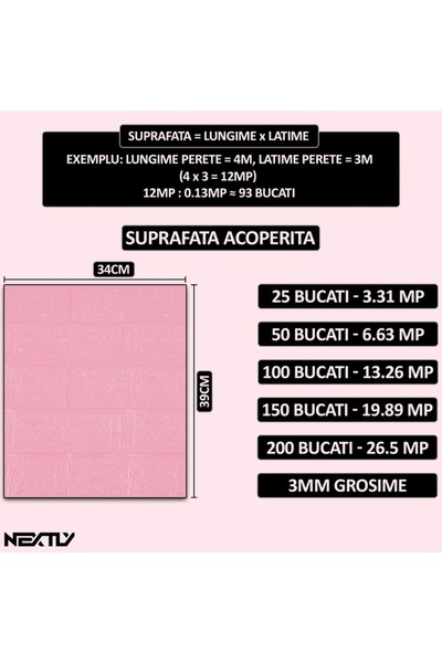 NEXTLY Σετ 25 αυτοκόλλητων ταπετσαριών 3D, με σχέδιο τούβλου, για τοίχο ή οροφή, αδιάβροχες