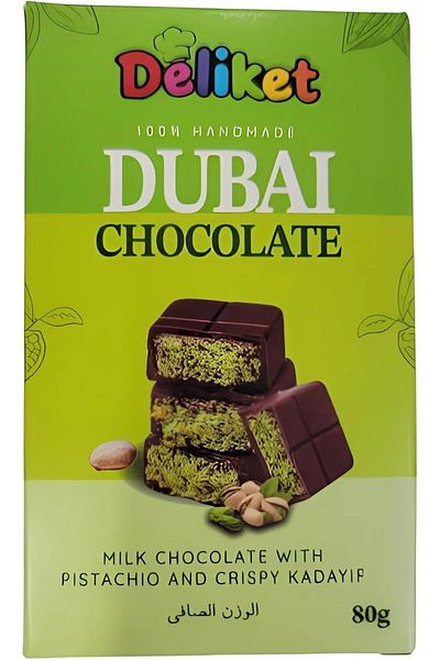 Deliket Dubai Chocolate Milk Chocolate with Pistachio & Crispy Kunafa 80g