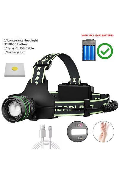 Choice H-224(18650 battery) black Powerful Headlamp 18650 Long Range Rechargeable Headlight Head Torch Flas