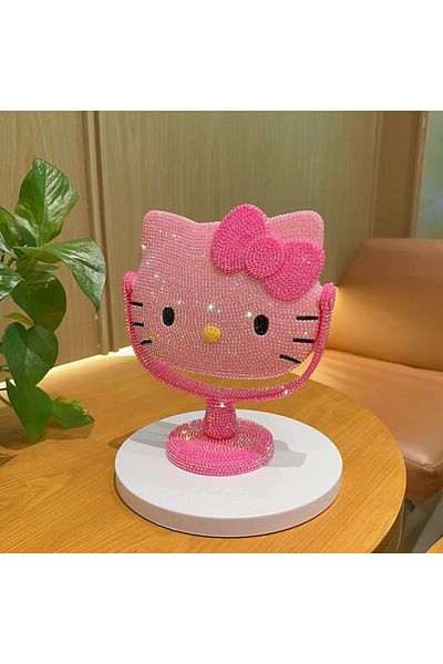 Choice Regular style Rose Pink Diy Hello Kitty Mirror Creative Desktop Handmade Diamond Paste Cute Sparklin