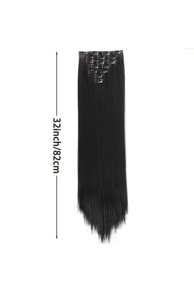 animis beauty Extensii par Negre, drepte, 16 clipsuri, 80 cm, par lung, fibra sintetica cu aspect natural