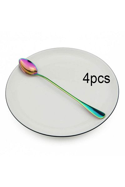 Choice 4pcs Rainbow Colorful Long Handled Teaspoons Juice Coffee Stirring Cutlery Stainless Steel Spoon Ice