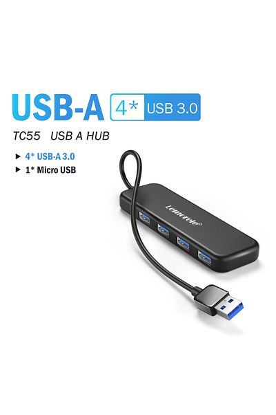 lemorele موزع USB-A 4-USB3.0 من النوع C موزع USB3.0 OTG 4 منافذ USB C/A موزع متعدد المنافذ محول كمبيوتر محمول