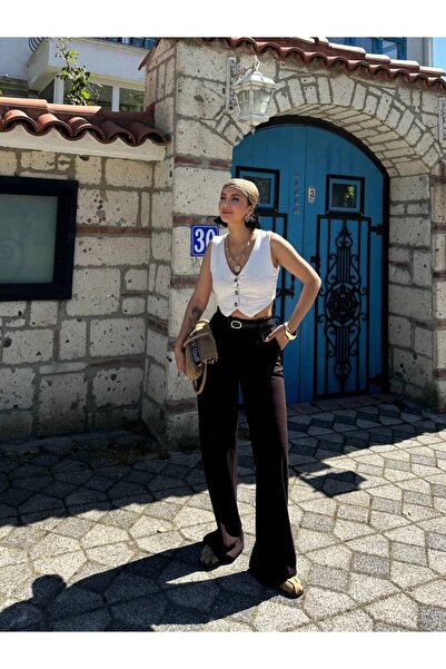 MY LİKA SCUBA CREP PALAZZO BELİ KEMERLİ PANTALON