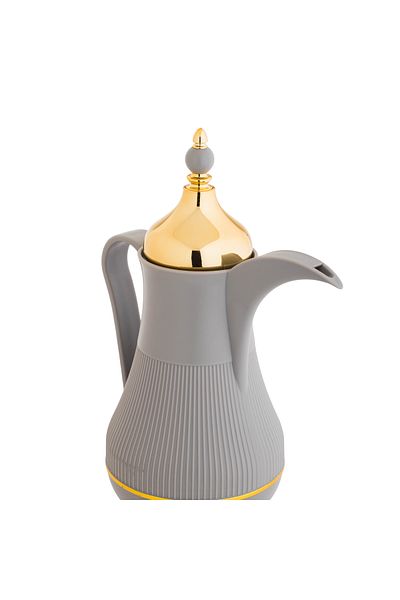 Alaska Alaska Dallah Thermos Set, 2 Pieces, Light Grey with Gold, 1 Liter Capacity